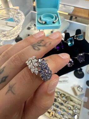 Elegant Marquise Cluster Ring in Sterling Silver with Lavender Stones Size 8